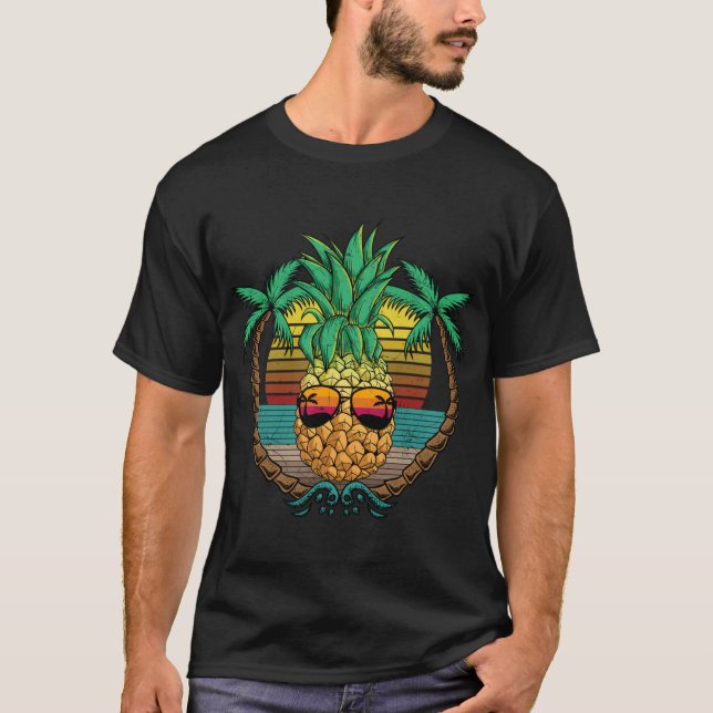Ananas Früchte mit Sonnenbrille Summer Beach Palms T-Shirt (Vorderseite)