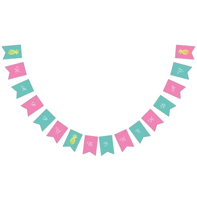 Ananas Früchte Pink Happy Birthday Bejagungsflagge Wimpelkette (Alle)
