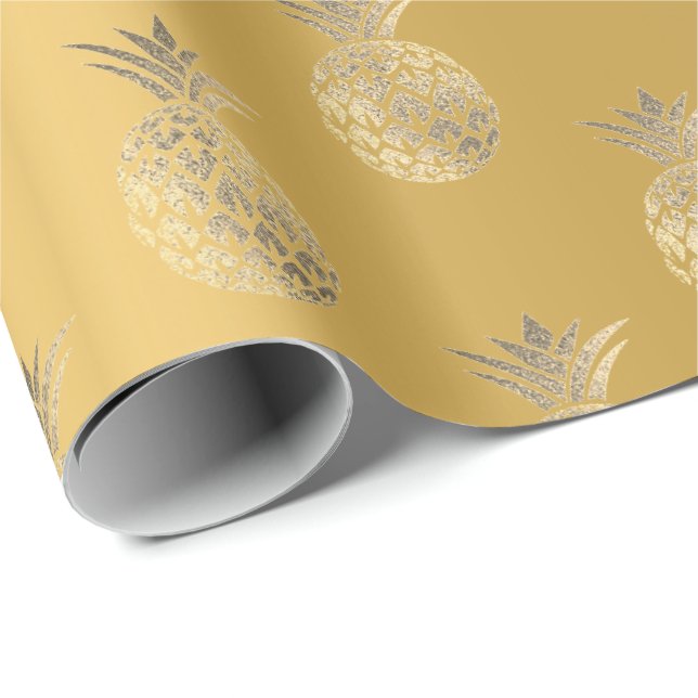 Ananas Früchte Senf Gold Tropical Summer Geschenkpapier (Rolleneckpunkt)