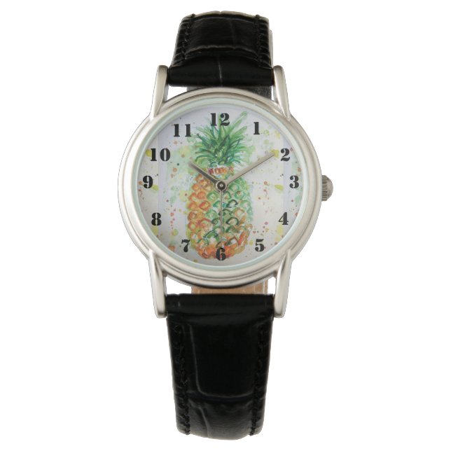 Ananas Fruchtwasser Orange Limone Kunst Armbanduhr (Vorderseite)