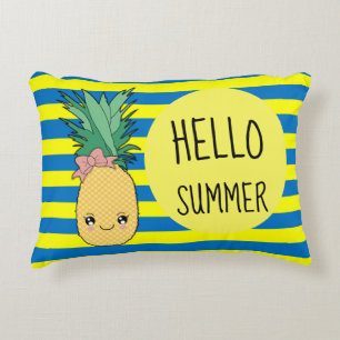 Ananas Fruit Kawaii Hallo Sommer Blauer Streifen Dekokissen