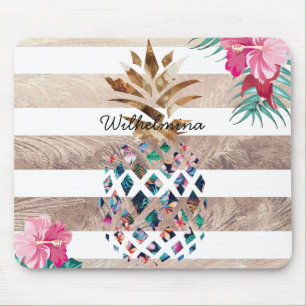 Ananas, geblümtes Gold gestreift Mousepad