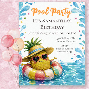 Ananas-Geburtstags-Poolparty Einladung