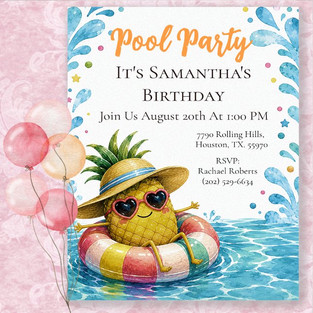 Ananas-Geburtstags-Poolparty Einladung (Von Creator hochgeladen)