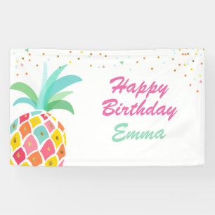 Ananas Geburtstagsbanner Tropical Luau Pink Gold Banner