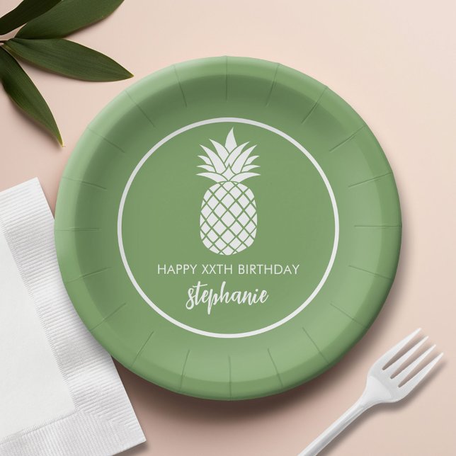 Ananas Geburtstagspartei Grün Weiß Pappteller (Custom Paper Plate)