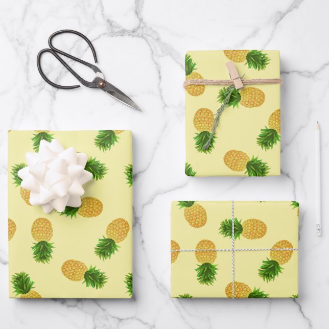 Ananas gelb geschenkpapier set (Vorderseite)