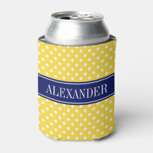 Ananas Gelb-Polka-Dots-Navy-Name-Monogramm Dosenkühler
