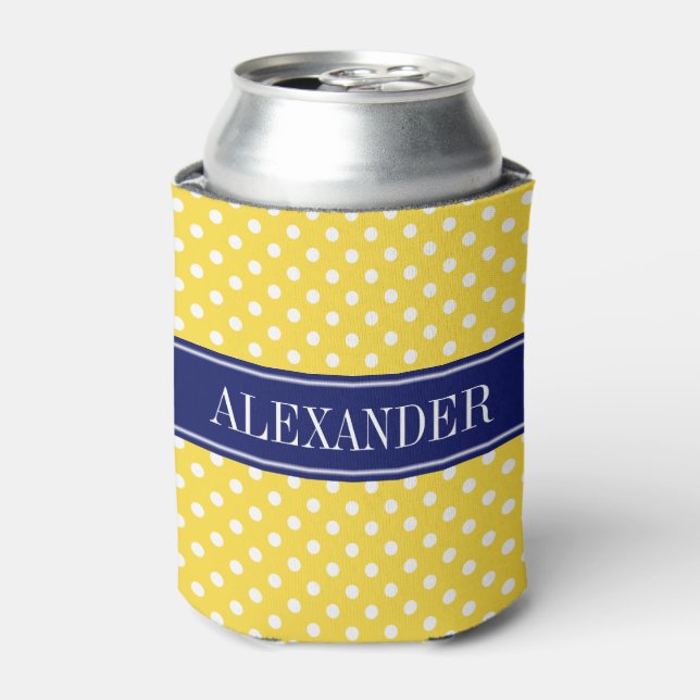 Ananas Gelb-Polka-Dots-Navy-Name-Monogramm Dosenkühler (Kanne Vorderseite)