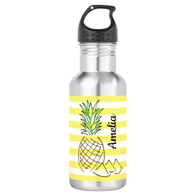 Ananas Gelbe Streifen Sommer Personalisiert Edelstahlflasche (Vorderseite)