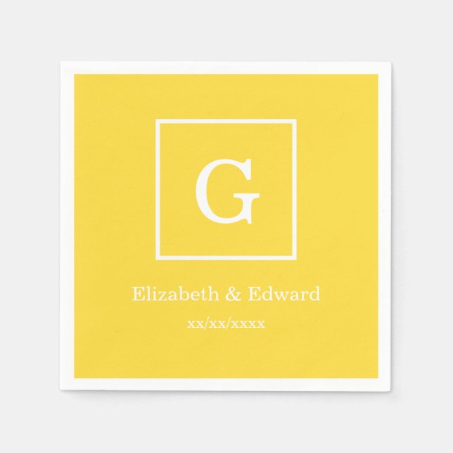 Ananas-gelbes weißes gerahmtes Anfangsmonogramm Serviette (Vorderseite)