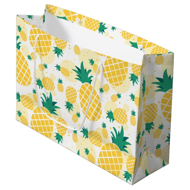 Ananas-Geschenktasche - Groß, glänzend Große Geschenktüte (Vorderseite Schrägansicht)
