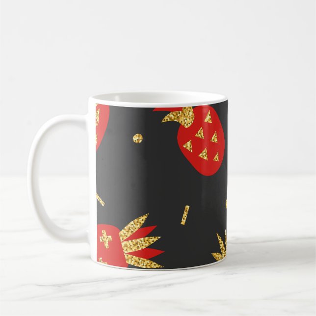 Ananas, Glitzer, schwarzer Hintergrund. Kaffeetasse (Links)