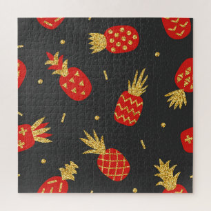 Ananas, Glitzer, schwarzer Hintergrund. Puzzle