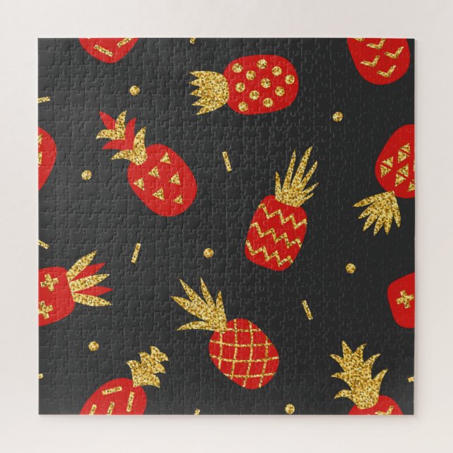 Ananas, Glitzer, schwarzer Hintergrund. Puzzle (Vertikal)