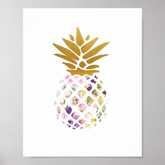 Ananas - Gold - Blumen Poster (Vorne)