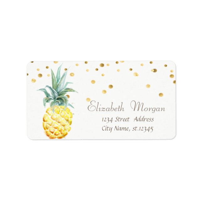 Ananas Gold Foil Confetti Adressaufkleber (Vorne)