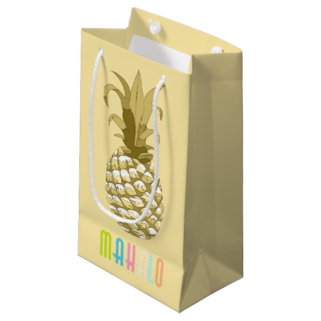 Ananas Gold Mahalo ID239 Kleine Geschenktüte (Vorderseite Schrägansicht)