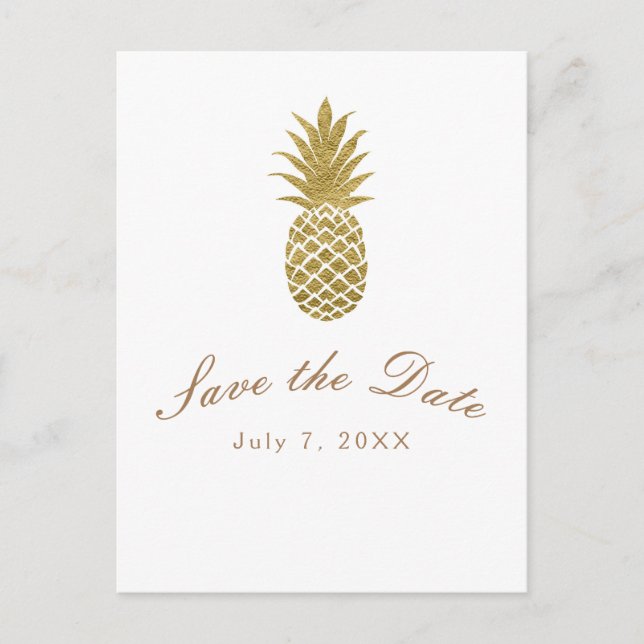 Ananas-Gold Moderne tropisch Save the Date Ankündigungspostkarte (Vorderseite)