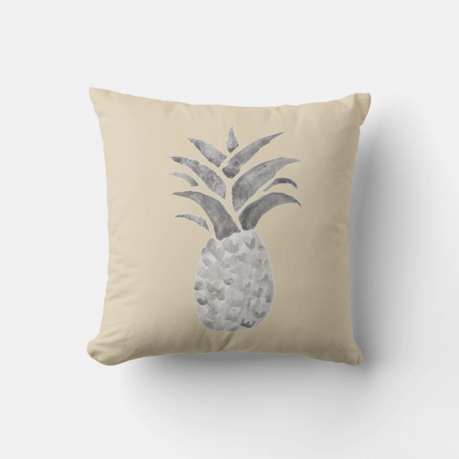 Ananas Grau Colonial Aquonial Malerei Pillow Kissen (Vorderseite)