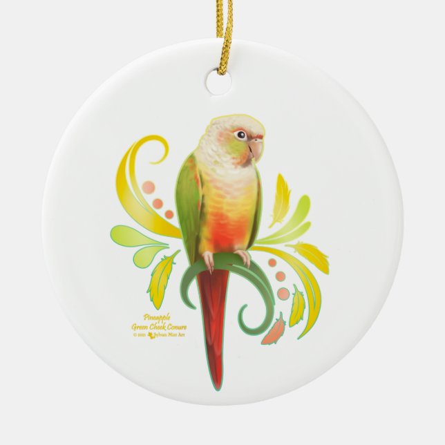 Ananas Grüne Wange Conure Keramik Ornament (Vorne)
