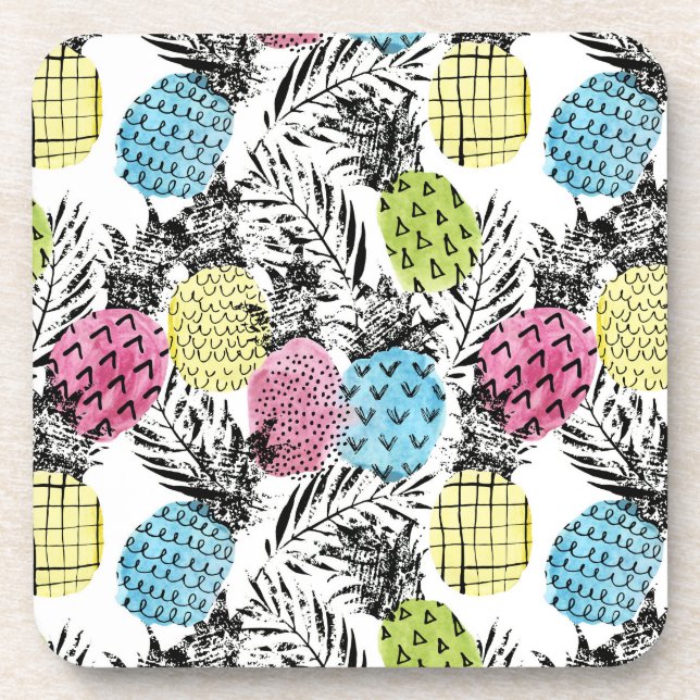 Ananas Grunge Palms Getränkeuntersetzer (Vorderseite)