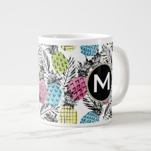Ananas Grunge Palms  Monogramm Jumbo-Tasse