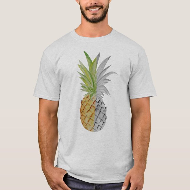 Ananas Halbfarbe und Halbfarbe Schwarz-weiß T-Shirt (Vorderseite)
