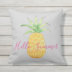 Ananas Hallo Sommer Grau Gelb Aquarell  Kissen
