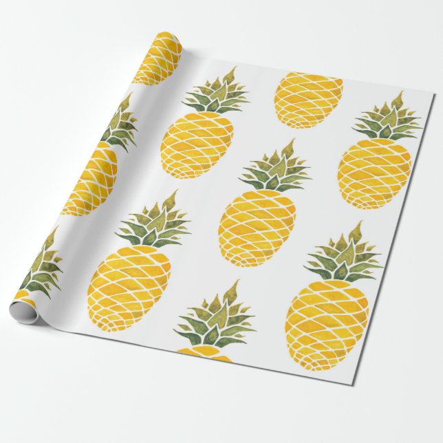 Ananas. Handgemalte Aquarellbilder w Geschenkpapier (Ungerollt)