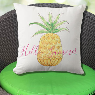 Ananas Hello Summer Yellow Pink Watercolor Kissen