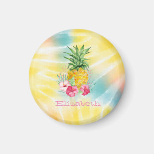 Ananas, Hibiskus Aquarellfarben Gefärbte Krawatte Magnet