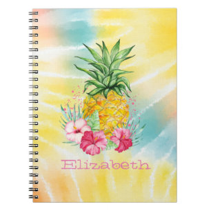 Ananas, Hibiskus Aquarellfarben Gefärbte Krawatte Notizblock