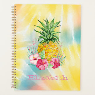 Ananas, Hibiskus Aquarellfarben Gefärbte Krawatte Planer