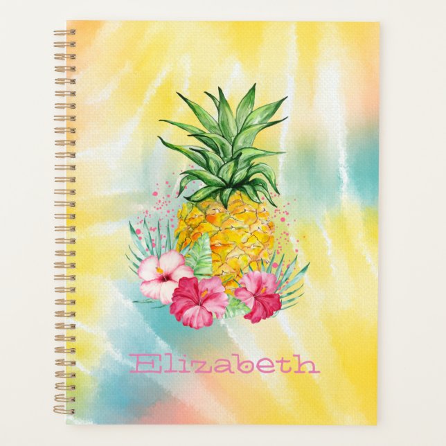 Ananas, Hibiskus Aquarellfarben Gefärbte Krawatte Planer (Vorderseite)
