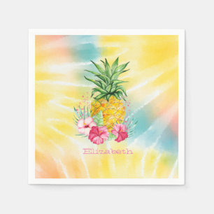 Ananas, Hibiskus Aquarellfarben Gefärbte Krawatte Serviette
