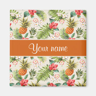 Ananas-Hibiskus-und Palmen-Wedel Magnet