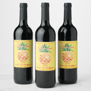 Ananas Hochzeit Begrüßungsmonogramm Gelb Weinetikett