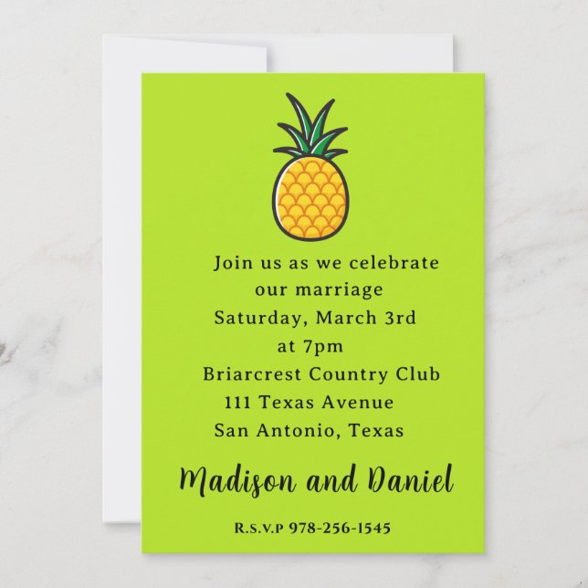 Ananas Hochzeitsfeier Tropical   Einladung (Vorderseite)