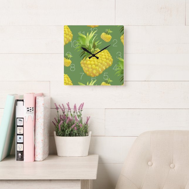 Ananas-Illustration Quadratische Wanduhr (Lesesaal)