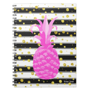 Ananas im Pink mit Streifen u. Goldpunkten Notizblock