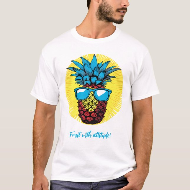 Ananas im Pop Art Stil in blauer Sonnenbrille T-Shirt (Vorderseite)