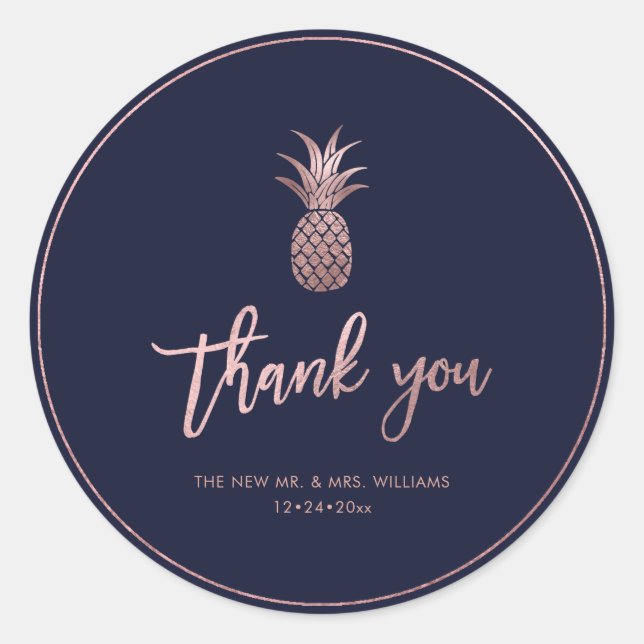 Ananas, Imitate Rose Gold|Danke|DIY color Runder Aufkleber (Vorderseite)