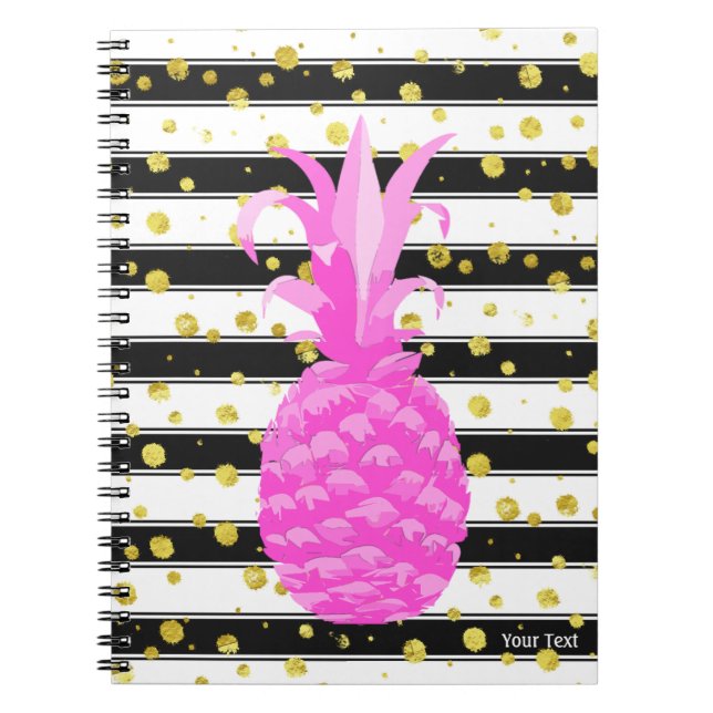 Ananas in Hot Pink mit Streifen und Goldpunkten Notizblock (Vorderseite)