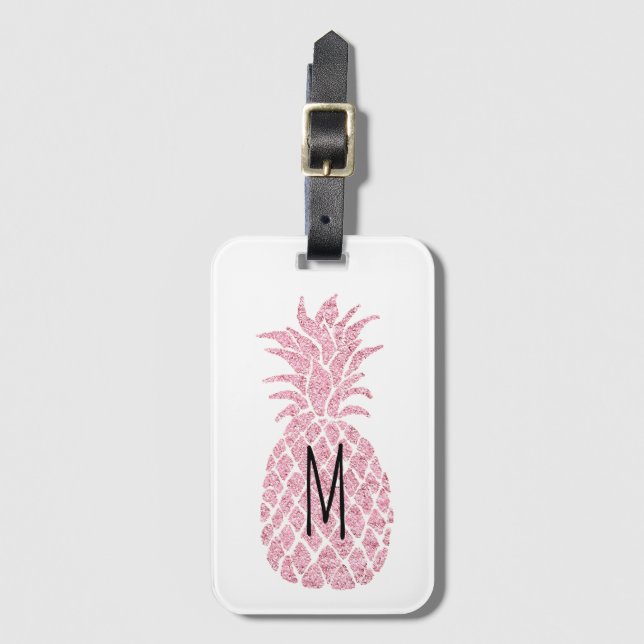 Ananas in Monogramm Pink-Glitzer Gepäckanhänger (Vorderseite Vertikal)