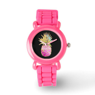 Ananas in Rosa und Gold Armbanduhr