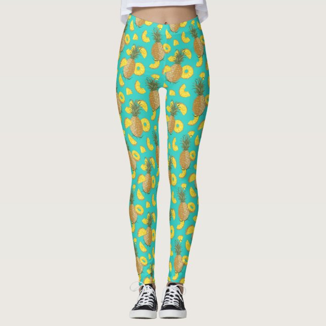 Ananas in türkisfarbener Farbe Leggings (Vorderseite)
