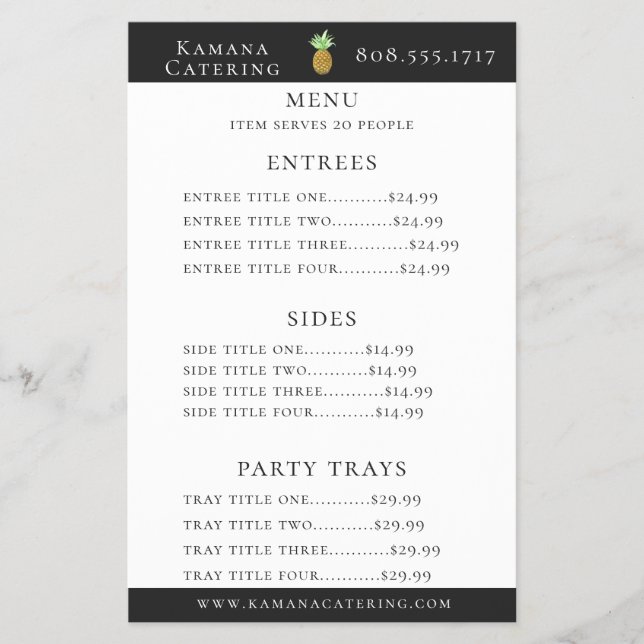 Ananas Island Catering Menu Flyer (Vorne)