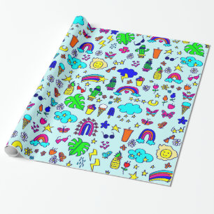 Ananas-Kaktus Regenbogenmonstera-Doodle Geschenkpapier