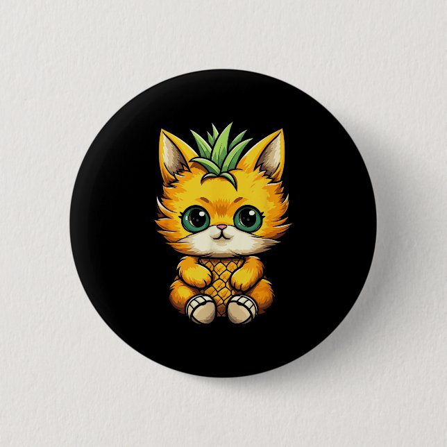 Ananas Katze Frucht Hallo Sommer Urlaub Katze Lieb Button (Vorderseite)